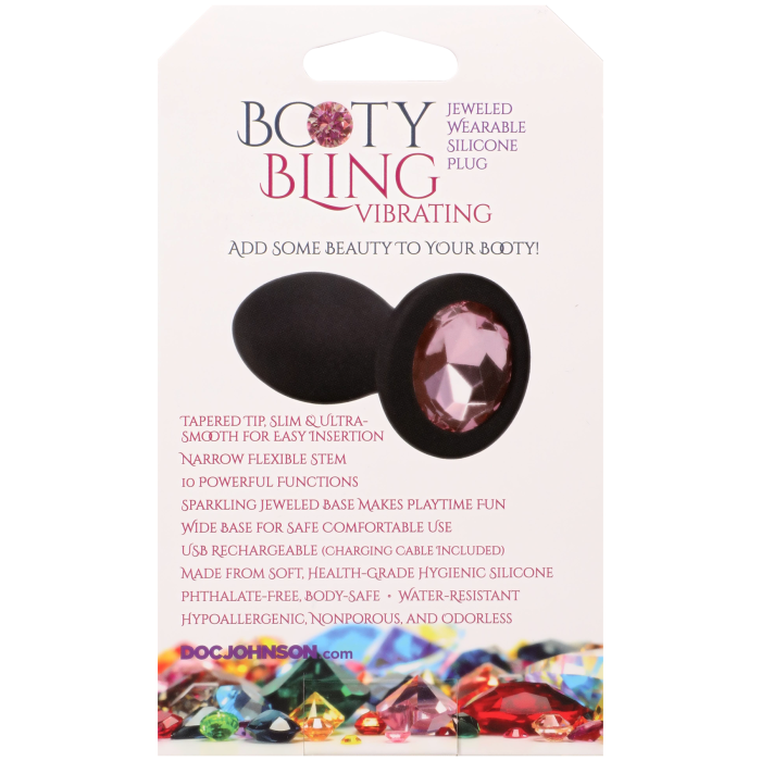 Booty Bling - Jeweled Wearable Vibrating Silicone Plug - 3 Inch