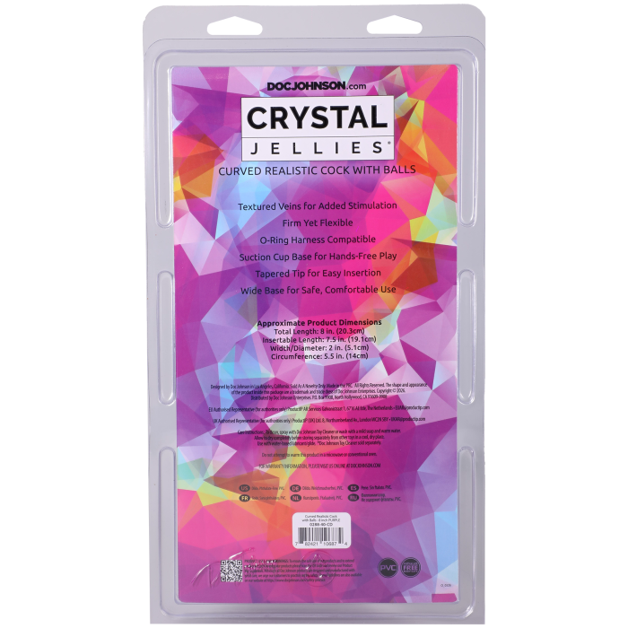 Crystal Jellies - Curved Realistic Cock with Balls - 8 Inch