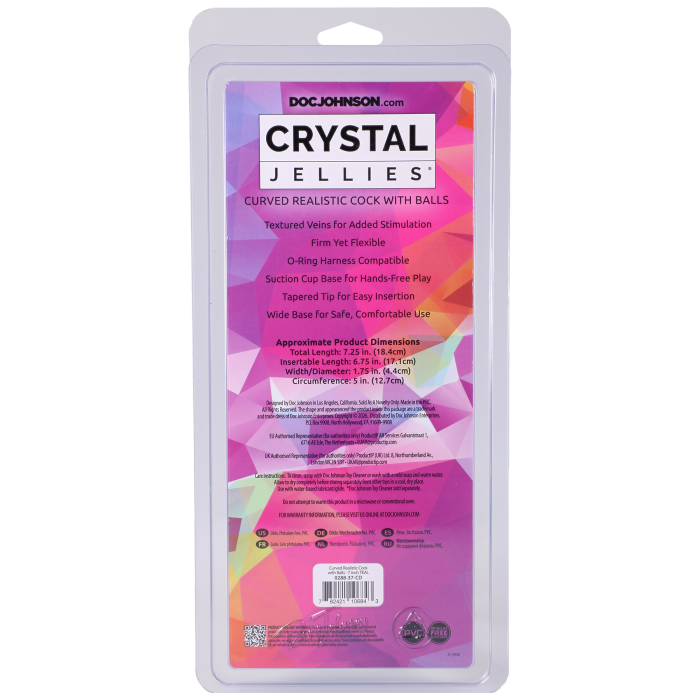 Crystal Jellies - Curved Realistic Cock with Balls - 7 Inch