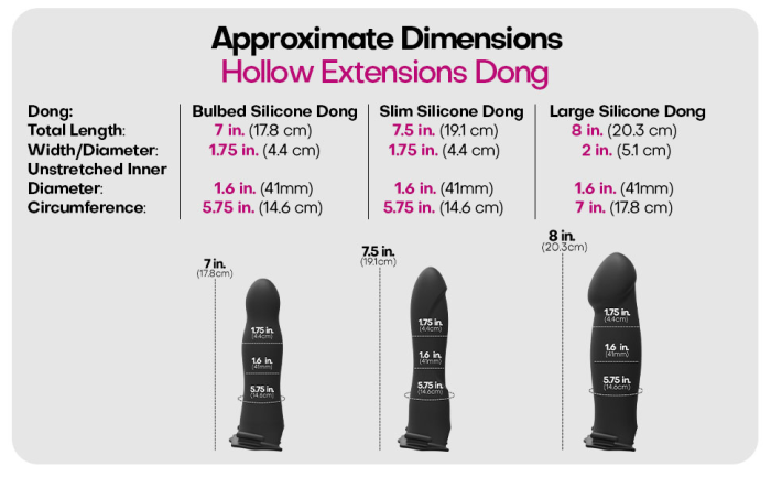 Body Extensions - BE Naughty 4-Piece Set - Rechargeable Vibrating Silicone Harness with 7" Bulbed / 7.5" Slim / 8" Large Dong