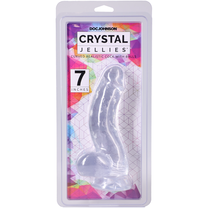Crystal Jellies - Curved Realistic Cock with Balls - 7 Inch