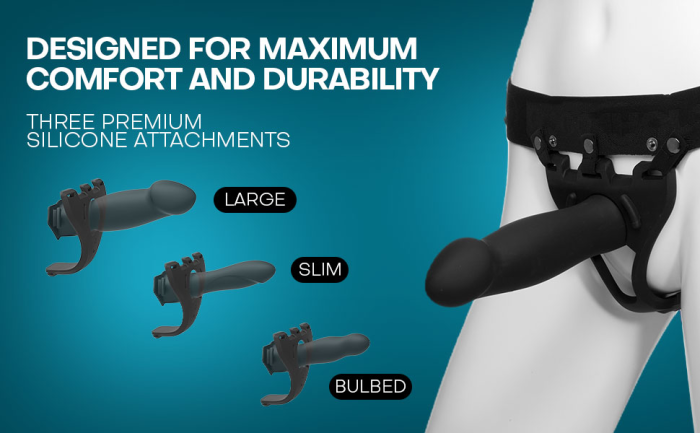 Body Extensions - BE Ready 4-Piece Set - Silicone Harness with 7" Bulbed / 7.5" Slim / 8" Large Dong