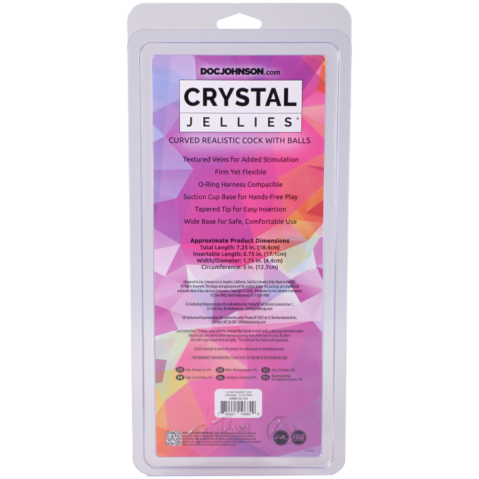 Crystal Jellies - Curved Realistic Cock with Balls - 7 Inch