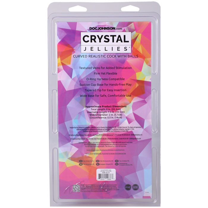 Crystal Jellies - Curved Realistic Cock with Balls - 8 Inch