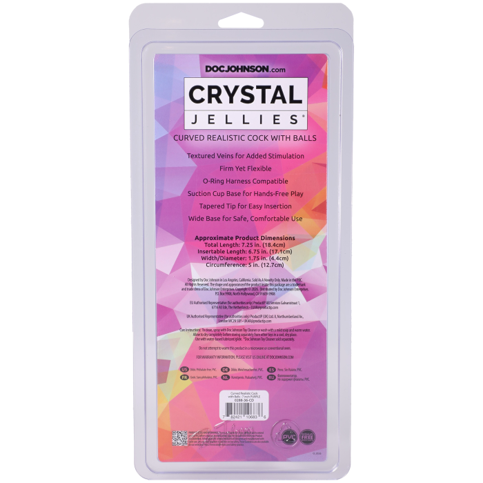 Crystal Jellies - Curved Realistic Cock with Balls - 7 Inch