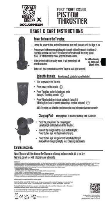 Fort Troff - Piston Thruster - Mini Fuck Machine - Rechargeable Silicone with Remote
