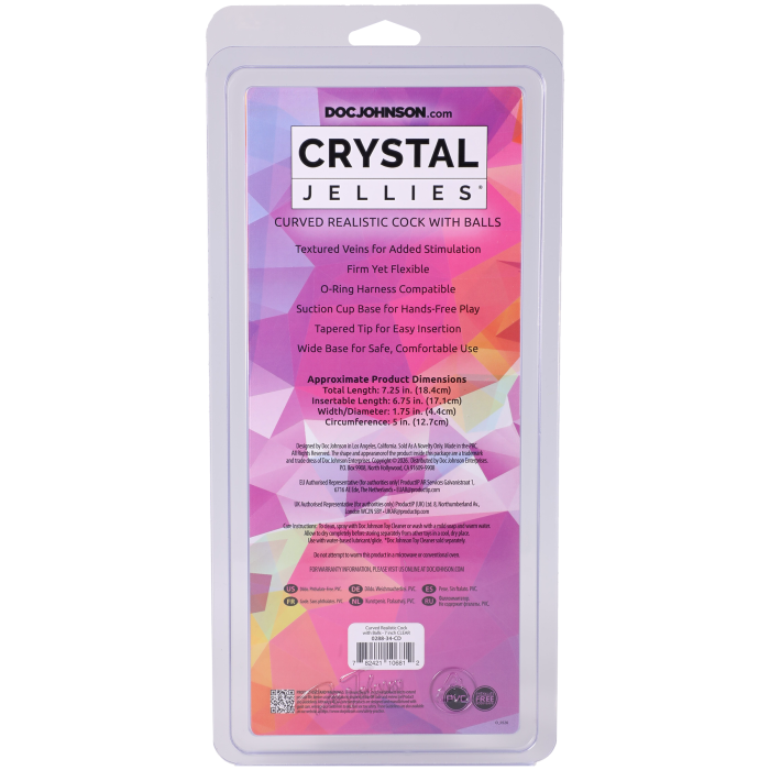 Crystal Jellies - Curved Realistic Cock with Balls - 7 Inch