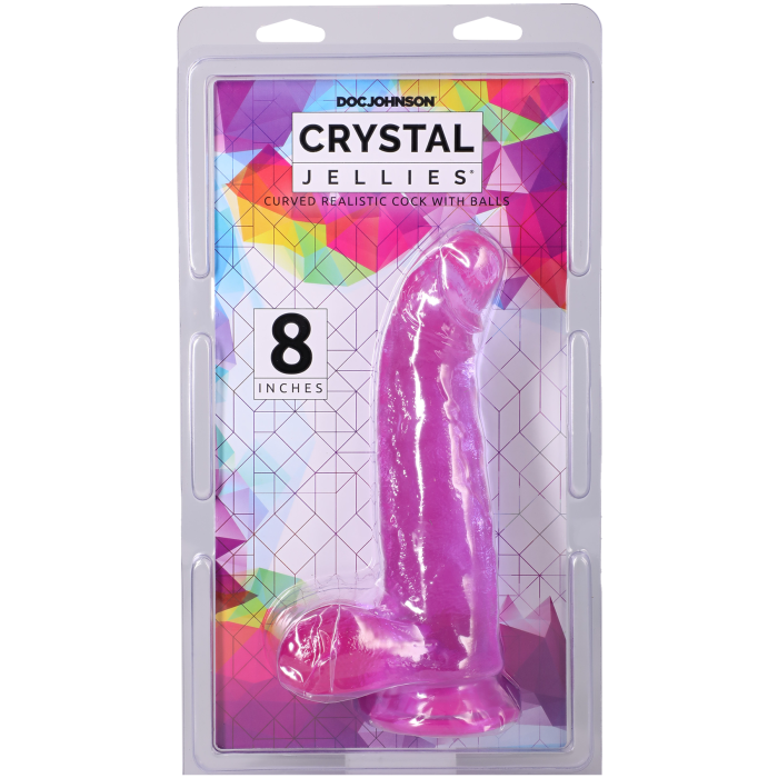 Crystal Jellies - Curved Realistic Cock with Balls - 8 Inch