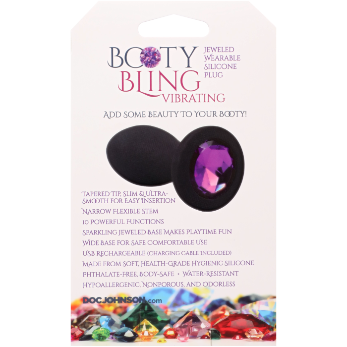 Booty Bling - Jeweled Wearable Vibrating Silicone Plug - 3 Inch