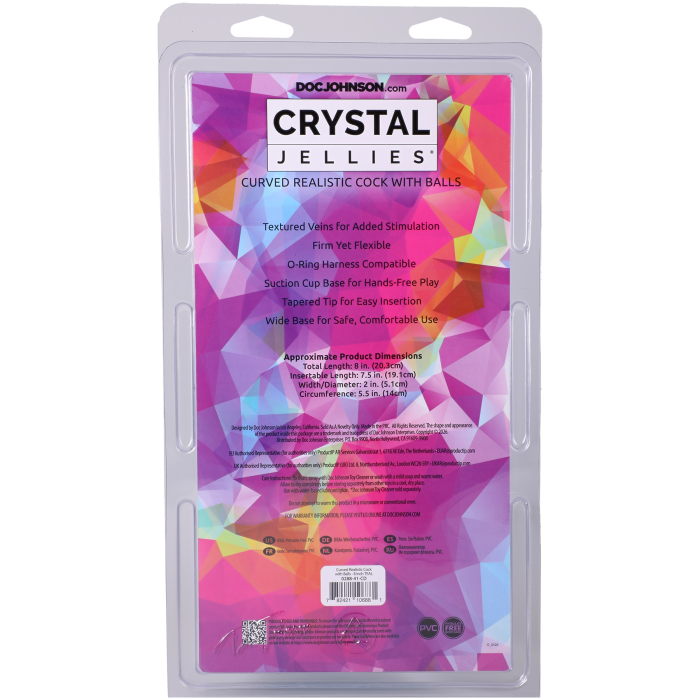 Crystal Jellies - Curved Realistic Cock with Balls - 8 Inch