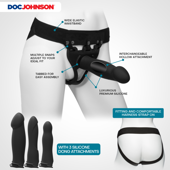 Body Extensions - BE Ready 4-Piece Set - Silicone Harness with 7" Bulbed / 7.5" Slim / 8" Large Dong