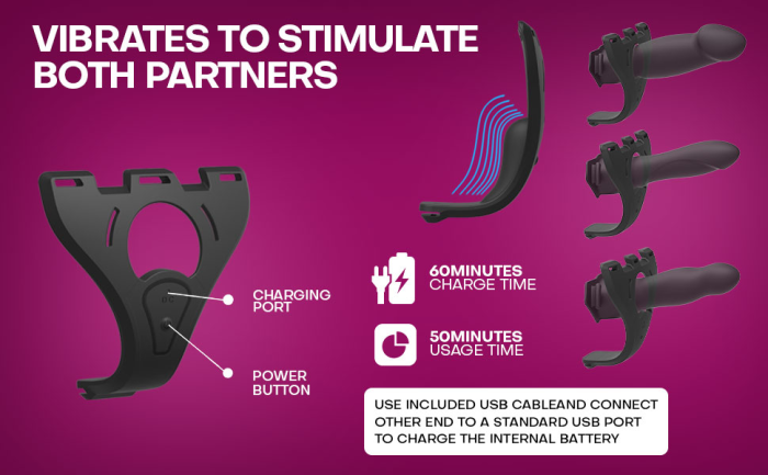 Body Extensions - BE Naughty 4-Piece Set - Rechargeable Vibrating Silicone Harness with 7" Bulbed / 7.5" Slim / 8" Large Dong